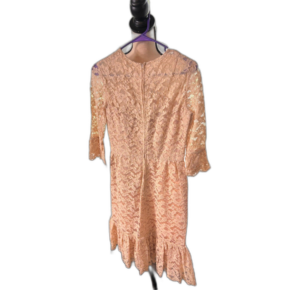 Vintage Frances of Frances Nude Lace Ruffle Hem Dress